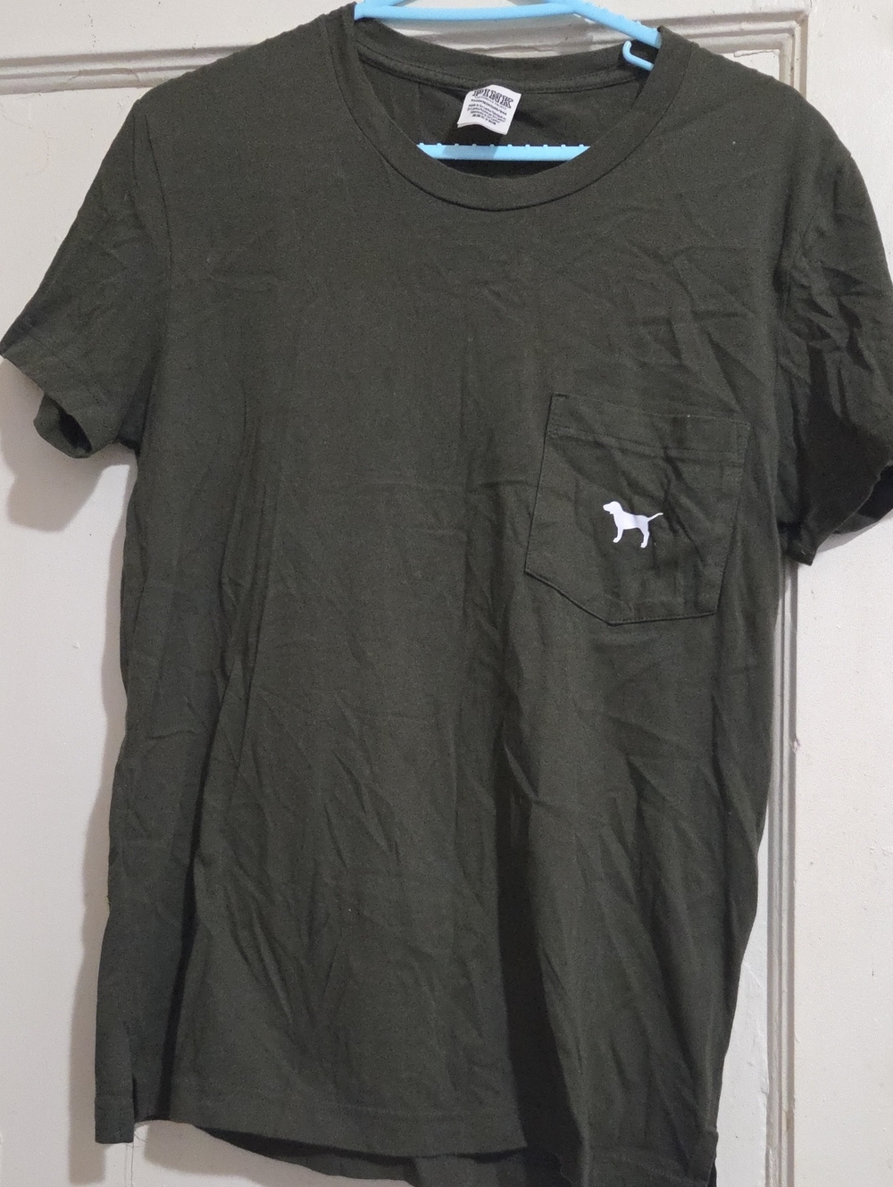 Womens Olive Green Pocket T-Shirt with Dog Logo